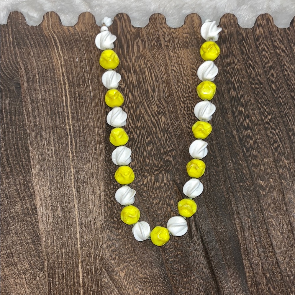 Yellow and White Beaded Necklace